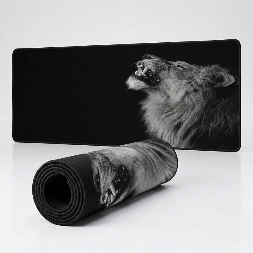Black and White Lion Mouse Pad - Majestic Portrait & XXL Size