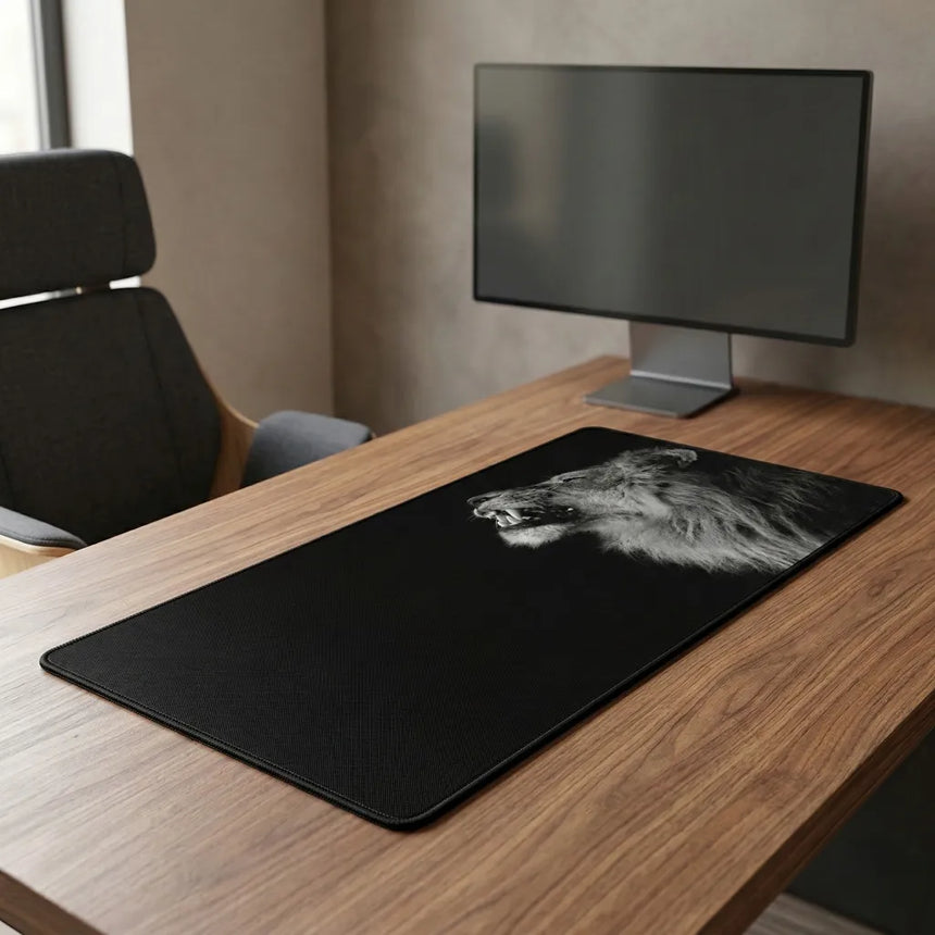 Black and White Lion Mouse Pad - Majestic Portrait & XXL Size