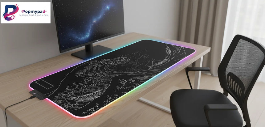 RGB Mouse Pad "Great Wave" – Minimalist Japanese Design Black & White