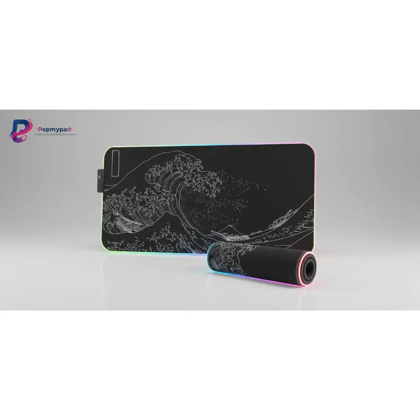 RGB Mouse Pad "Great Wave" – Minimalist Japanese Design Black & White