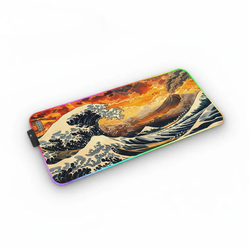 RGB Mouse Pad "Wave of Fire" – Traditional Japan & Volcano Edition