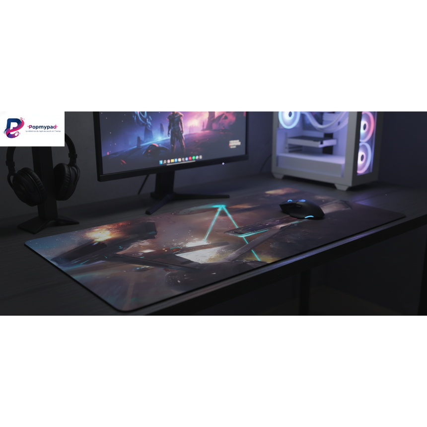 Tapis de souris Star Trek - Bataille Spatiale Épique (Édition Collector XXL) sur un bureau moderne avec écran et accessoires.