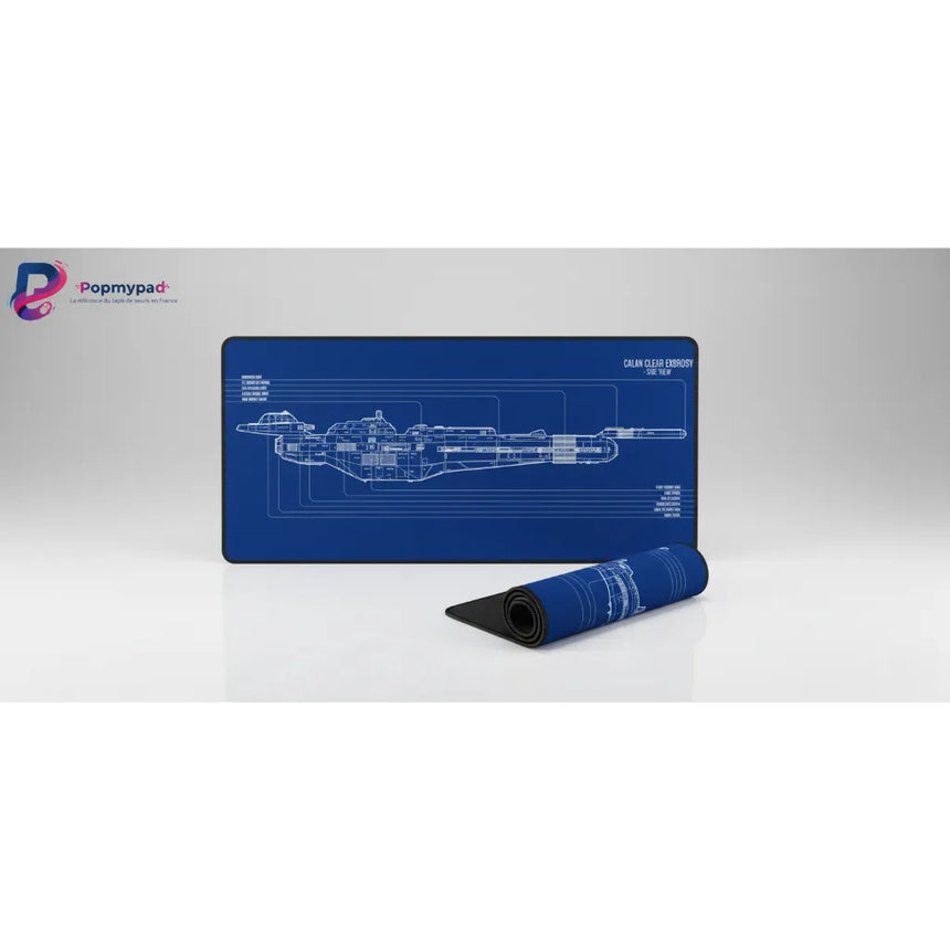 Tapis de souris Star Trek - Design Blueprint Calan Clear Exbrosv avec schéma technique sur fond bleu