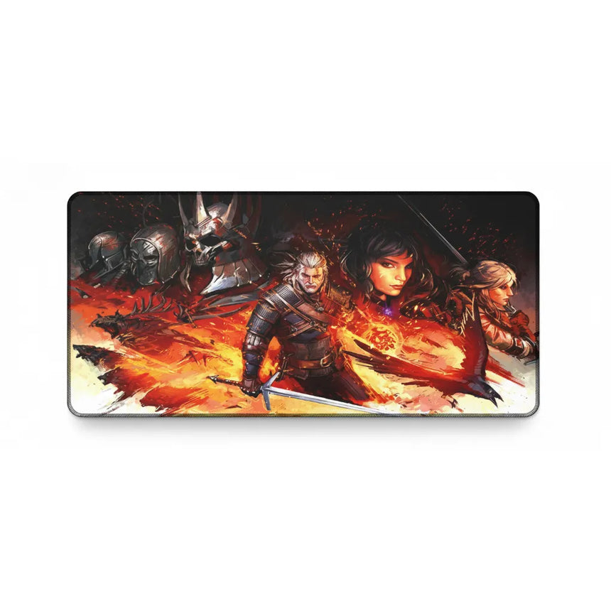 Tapis de souris The Witcher 3 - Édition "Le Destin des Flammes" : L'Art du Combat avec illustrations de personnages.