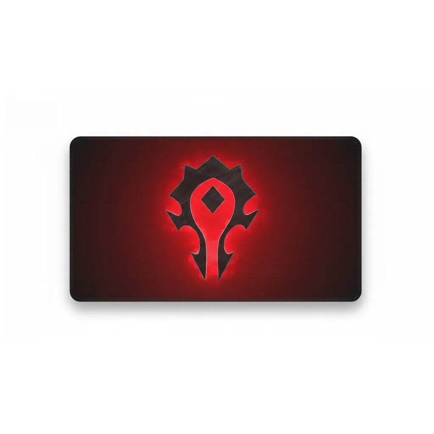 Tapis de souris World of Warcraft - Édition Horde Incandescente avec sceau légendaire de la Horde sur fond rouge.