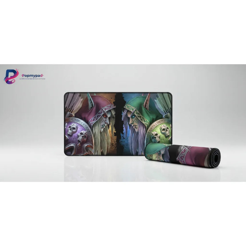 Tapis de souris World of Warcraft - Sylvanas Dualité XXL - Précision Esport avec portraits de Sylvanas et son adversaire.