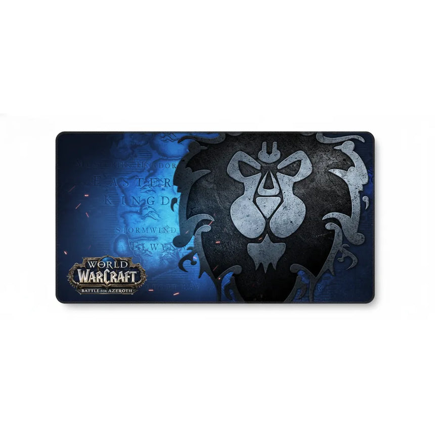 Tapis de souris World of Warcraft – Édition Alliance : Battle for Azeroth avec logo du Lion et esthétique sombre.