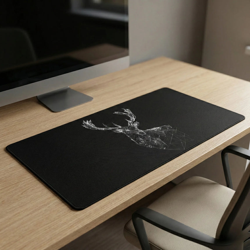 XXL Mouse Pad - Geometric Deer "Majestic Stag" - Premium Black & White