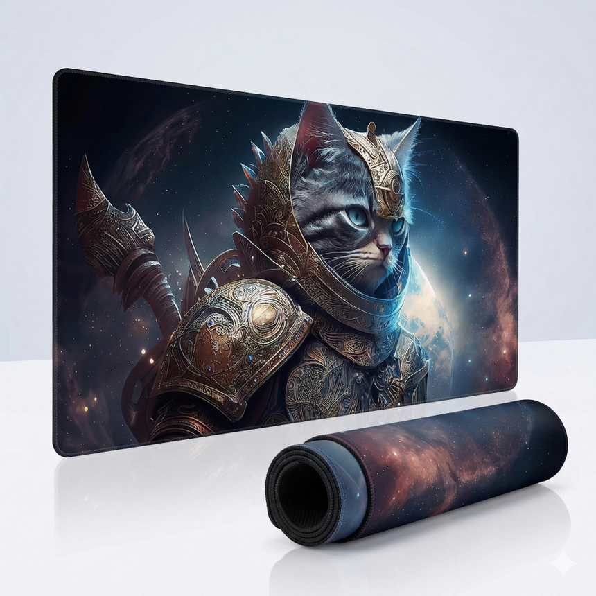 XXL Mouse Pad - Cosmic Warrior Cat: Space Guardian Edition