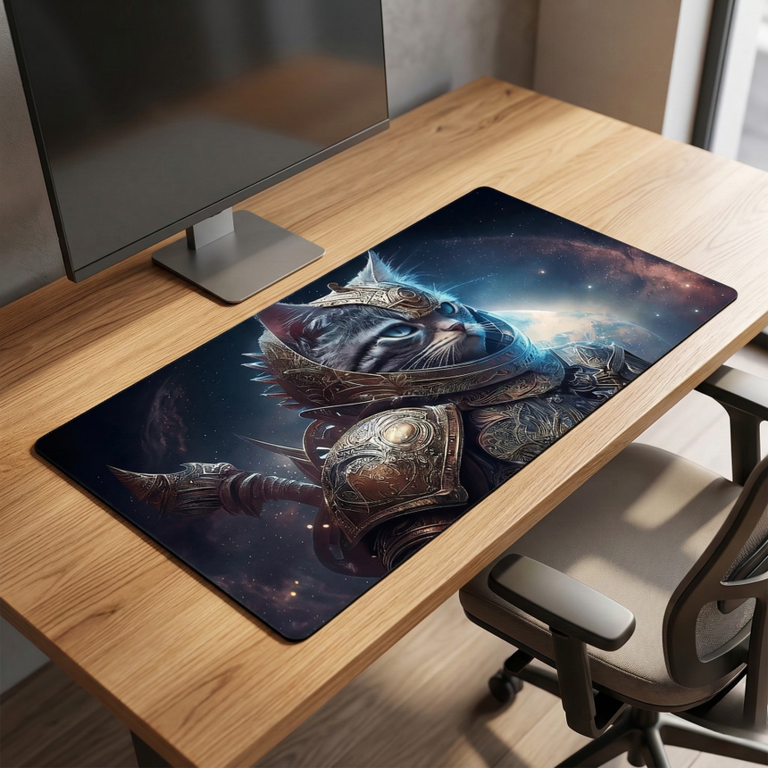 XXL Mouse Pad - Cosmic Warrior Cat: Space Guardian Edition