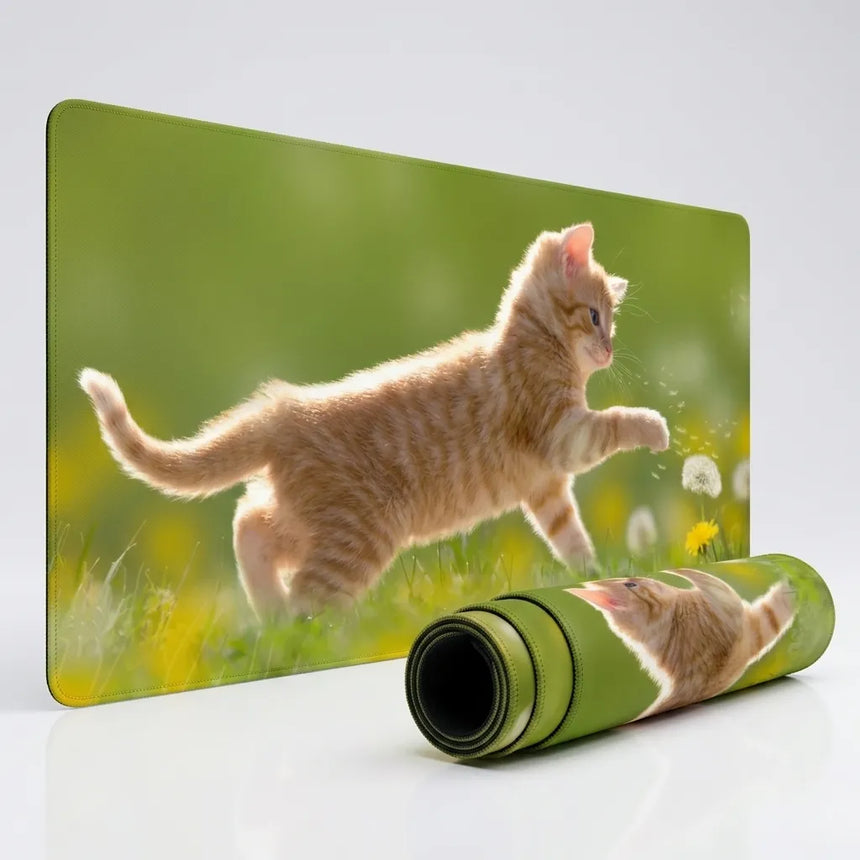 XXL Mouse Pad - Ginger Kitten and Dandelions - Nature & Softness Design