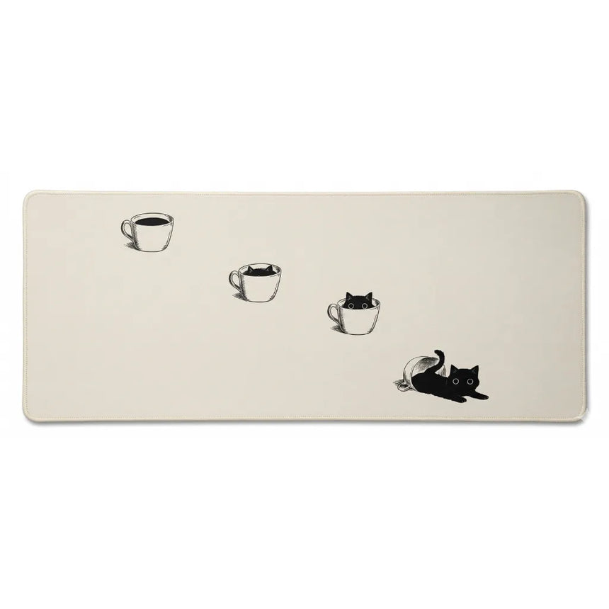 XXL Mouse Pad - Minimalist Cat & Cafe Design - "Feline Awakening" Edition