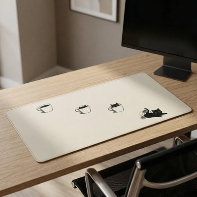 XXL Mouse Pad - Minimalist Cat & Cafe Design - "Feline Awakening" Edition