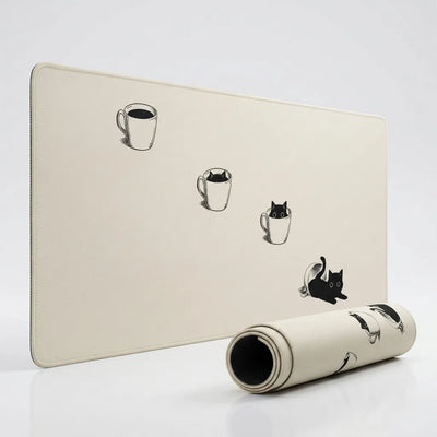 XXL Mouse Pad - Minimalist Cat & Cafe Design - "Feline Awakening" Edition