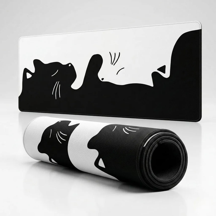 XXL Mouse Pad Yin-Yang Cat — Minimalist Black & White Design