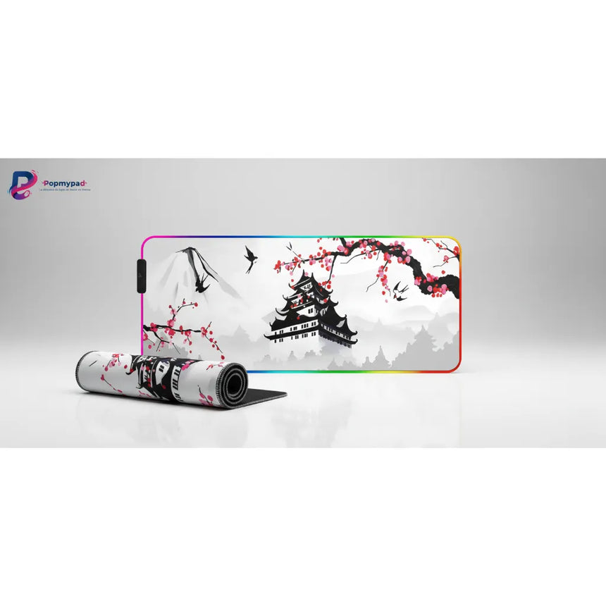 XXL Mouse Pad Japan - Mount Fuji & Sakura Design with RGB Border