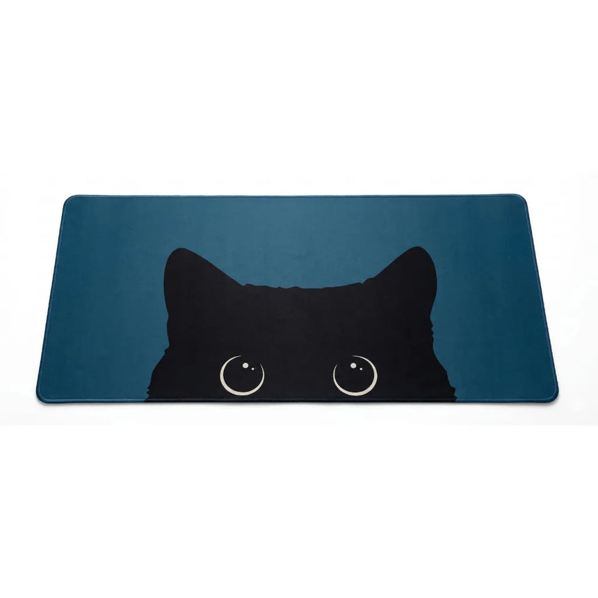 XXL "Midnight Cat" Mouse Pad - Feline Silhouette Design & Petrol Blue
