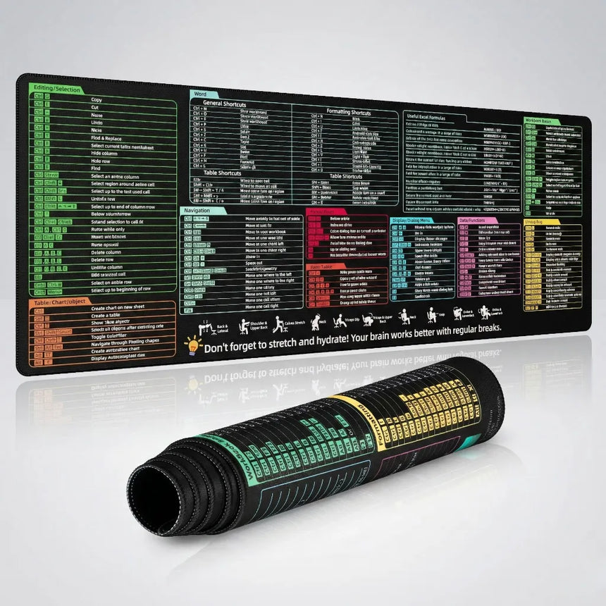 XXL Mouse Pad, Keyboard Shortcuts - Excel & Word Productivity Pack