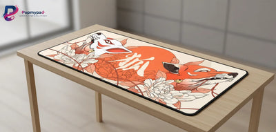 XXL Japanese Fox Mouse Pad - Kitsune & Zen Orange Design