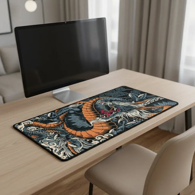 XXL Japanese Dragon Mouse Pad – Orange & Black Phoenix Edition