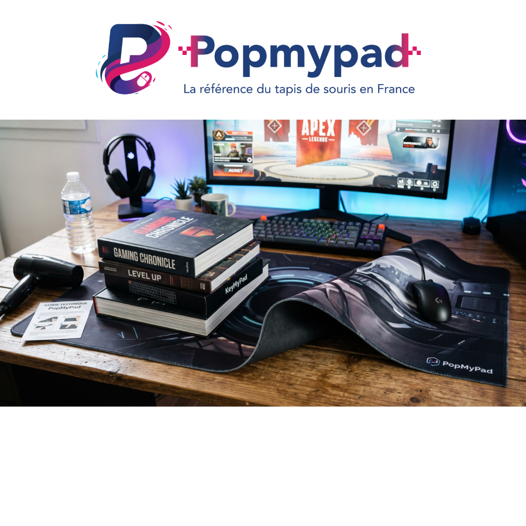 Tapis de souris qui gondole posé sur un bureau, bords relevés