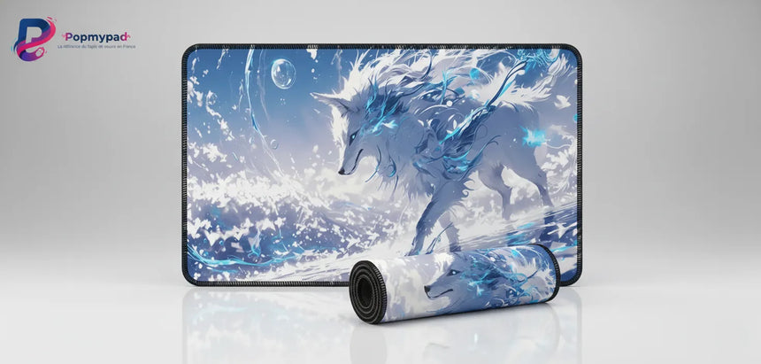 Tapis de souris Renard Mystique - Design Zen & Sérénité Bleue avec un esprit polaire en teintes azurées.