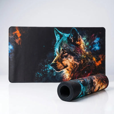 POPMYPAD Gaming Mouse Pad XL/XXL Desk Mat - Cosmic Nebula Wolf (Multicolor)