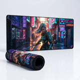 PopMyPad - Tapis de Souris Gamer - XXL 400x900mm - Cyberpunk Samurai Tokyo Neon