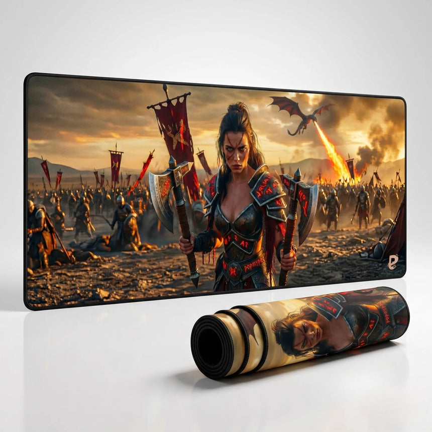 PopMyPad - Tapis de Souris XXL - Guerrière Fantasy et Dragon Runique
