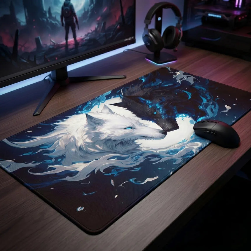 Yin-yang Wolf large Mouse Pad Desk Mat Stitched Edge Non-Slip pad for computer mouse keyboard Gaming pads carpet mouse