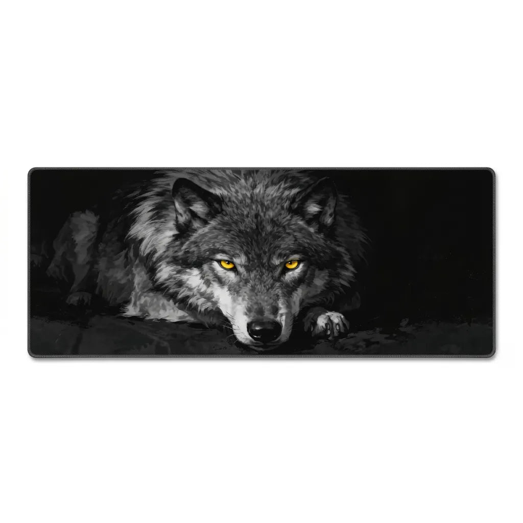 PopMyPad Gaming Mouse Pad XL/XXL Desk Mat - Alpha Wolf Yellow Eyes (Black and White)