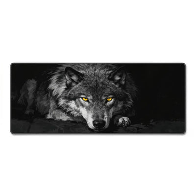 PopMyPad Gaming Mouse Pad XL/XXL Desk Mat - Alpha Wolf Yellow Eyes (Black and White)