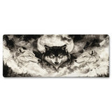 PopMyPad Tapis de Souris Gamer Deskmat XL/XXL - Trois Loups & Pleine Lune (Noir et Blanc)