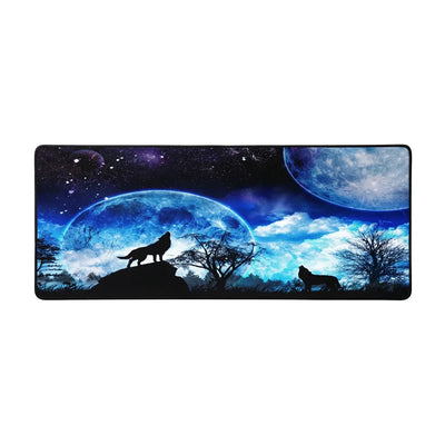 PopMyPad Gaming Mouse Pad XXL Desk Mat - Wolves Howling at the Blue Moon & Galaxy