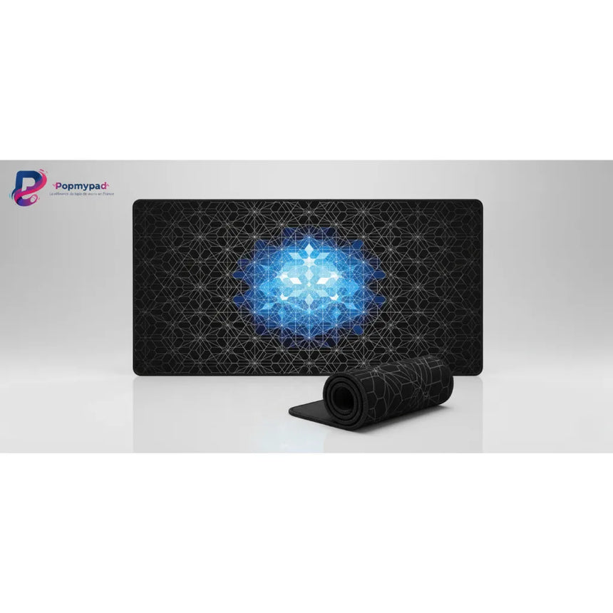 Fractal Geometric Design Mouse Pad - Neon Blue Glow & Gaming Precision