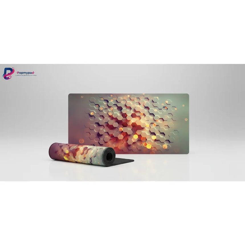 Designer Mouse Pad — Hexagonal Architecture & 3D Amber Glow