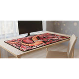 Tapis de Souris Dragon Oriental Rouge - Édition Mythique XXL sur un bureau moderne avec ordinateur.