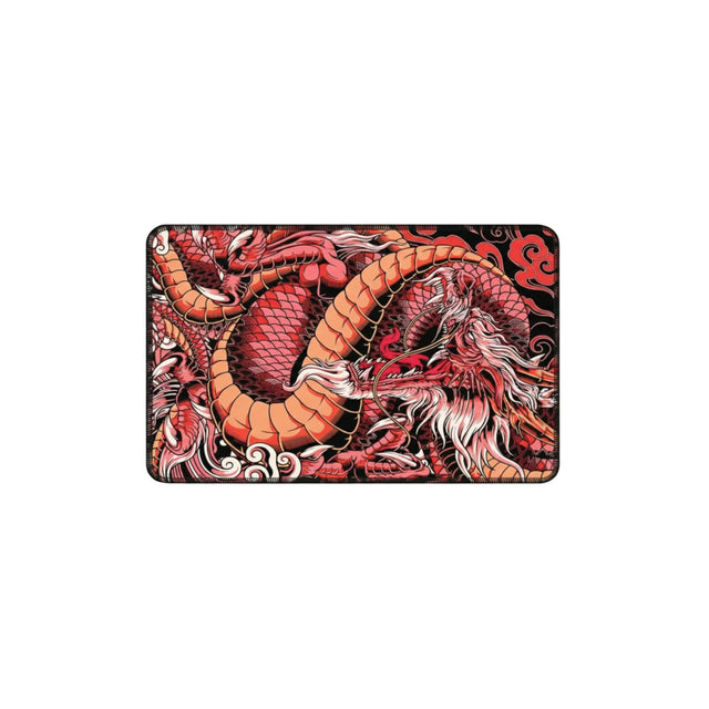 Tapis de Souris Dragon Oriental Rouge - Édition Mythique XXL avec illustration détaillée de dragon rouge sur fond noir.