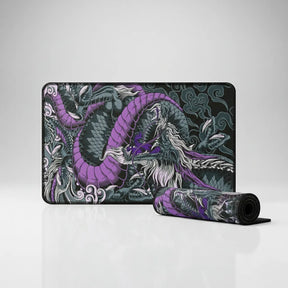 Tapis de Souris Gamer Dragon Japonais - Violet & Noir - Édition Mythologique XXL avec design de dragon ancestral.