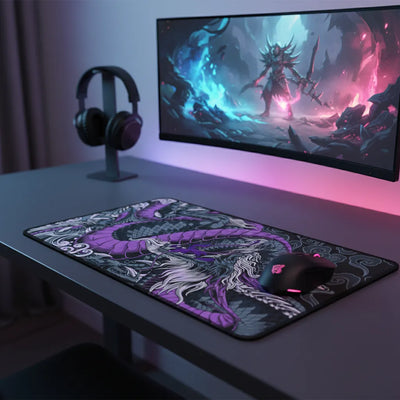 Japanese Dragon Gaming Mouse Pad - Purple & Black - XXL Mythological Edition