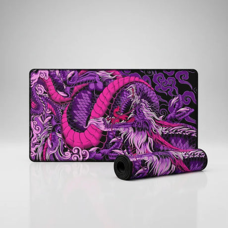 Tapis de Souris Gamer Dragon Japonais - Violet & Noir - Édition XXL avec design de dragon majestueux.