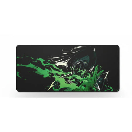 Tapis de Souris Gamer Valorant - Édition Viper Toxique (XXL RGB) avec illustration de Viper et fumées vertes.