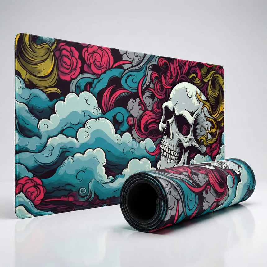 XXL Gaming Mouse Pad - Dreamy Skull and Mystic Roses Design