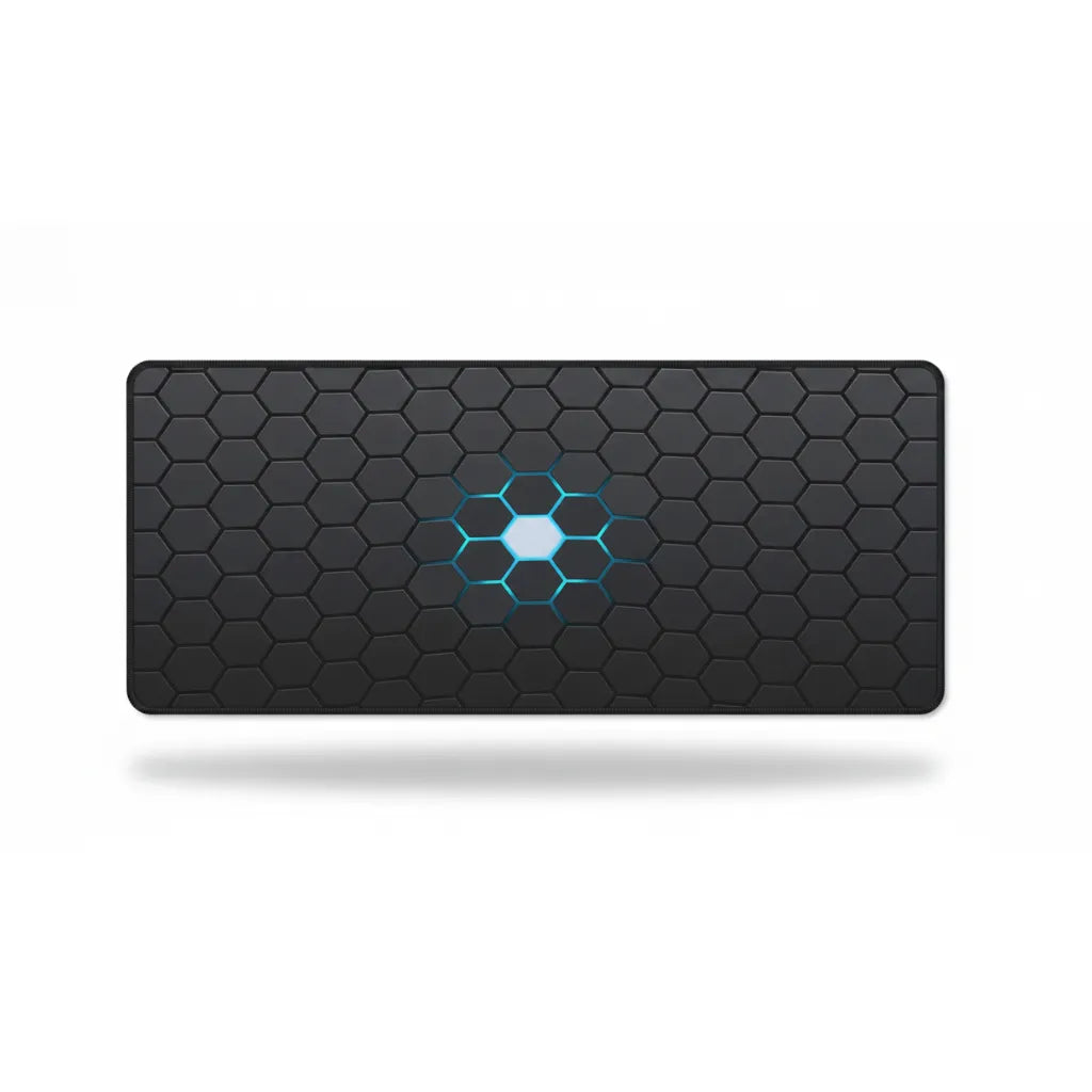 XXL Gaming Mouse Pad - 3D Hexagon Design & Cyan Glow-in-the-Dark Core