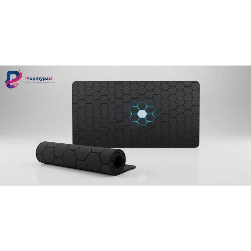 XXL Gaming Mouse Pad - 3D Hexagon Design & Cyan Glow-in-the-Dark Core