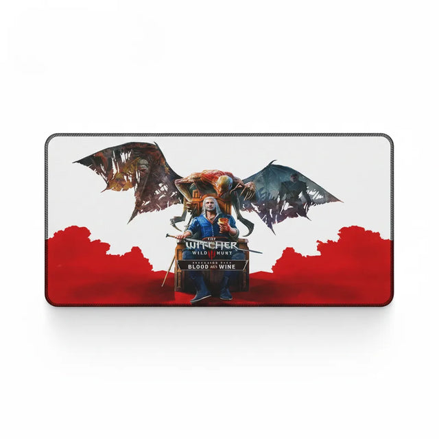 Tapis de Souris Gaming - The Witcher 3 : Blood and Wine - Glisse Ultime avec design épique en rouge et blanc.