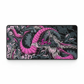Tapis de Souris Gaming Dragon Néon Rose & Noir - XXL avec design de dragon sur fond sombre.