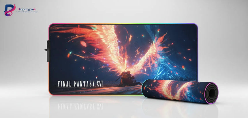 Tapis de Souris Gaming Final Fantasy XVI - Édition Phoenix RGB XL avec design de Phénix éclatant.
