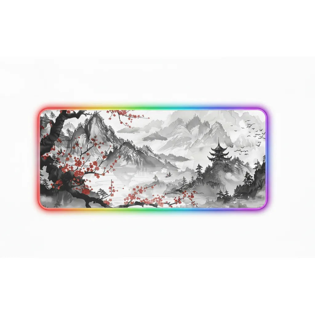 Japanese Gaming Mouse Pad - Traditional Sumi-e Landscape & RGB