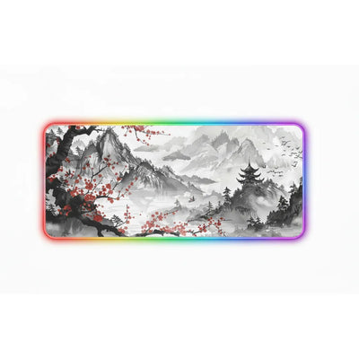 Japanese Gaming Mouse Pad - Traditional Sumi-e Landscape & RGB